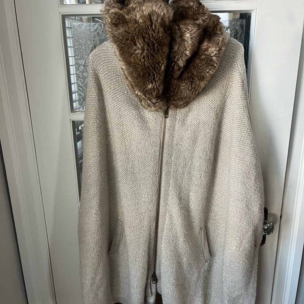 Zara Cape Sweater with Faux Fur Collar | Cozy Cottagecore | Size Medium - Picture 4 of 5